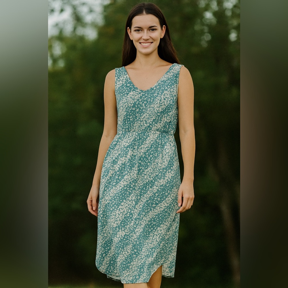 Chris & Carol Blue Green Smocked Maxi Sundress